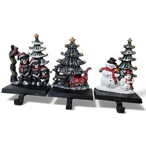 Set 3 Lulu Decor Black Cast Iron Christmas Stocking Holders 2019 Bear Trees Deer
